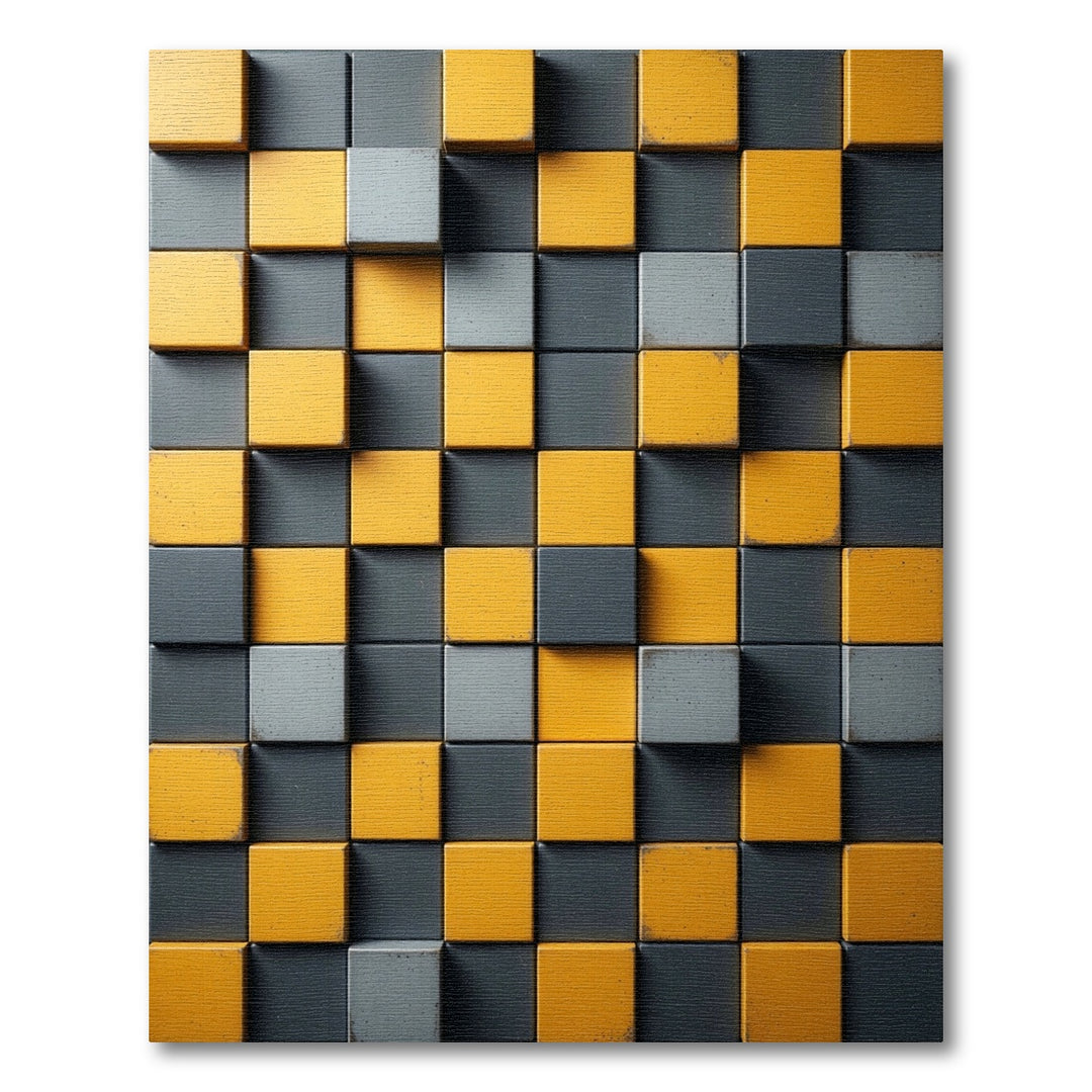 Grey Yellow Dimensional Grid Rug