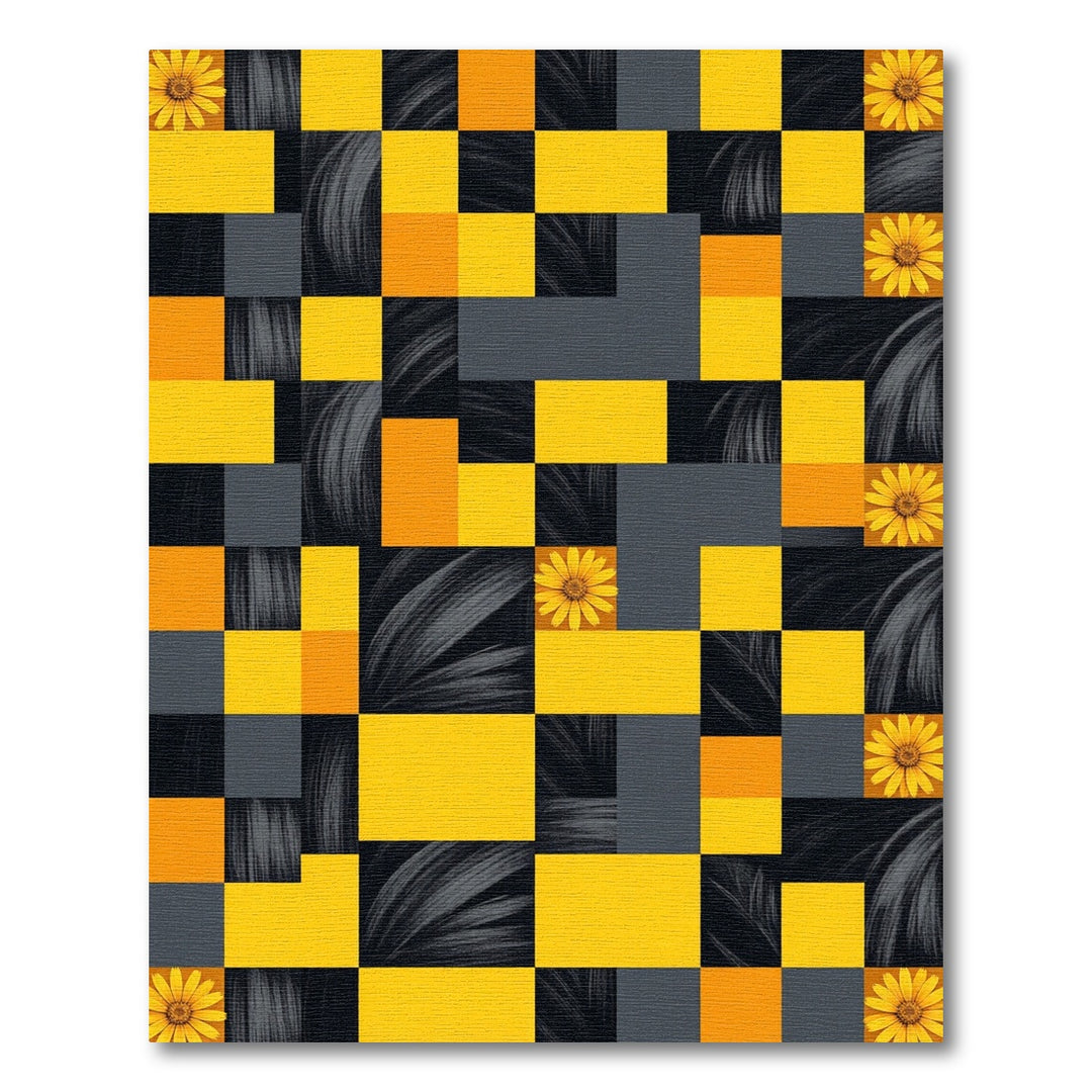 Golden Yellow Floral Blocks Rug