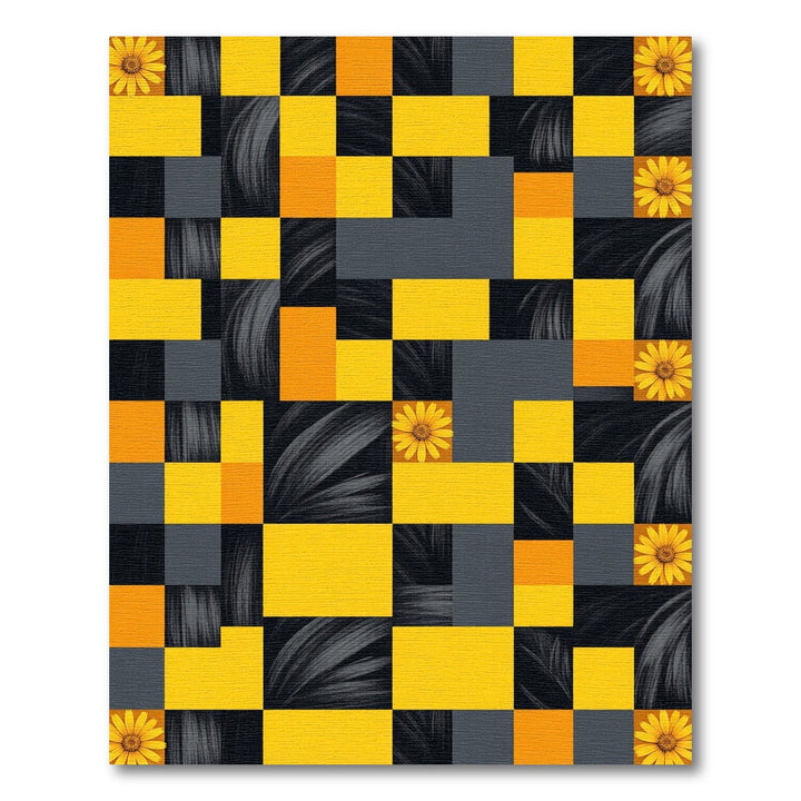 Golden Yellow Floral Blocks Rug