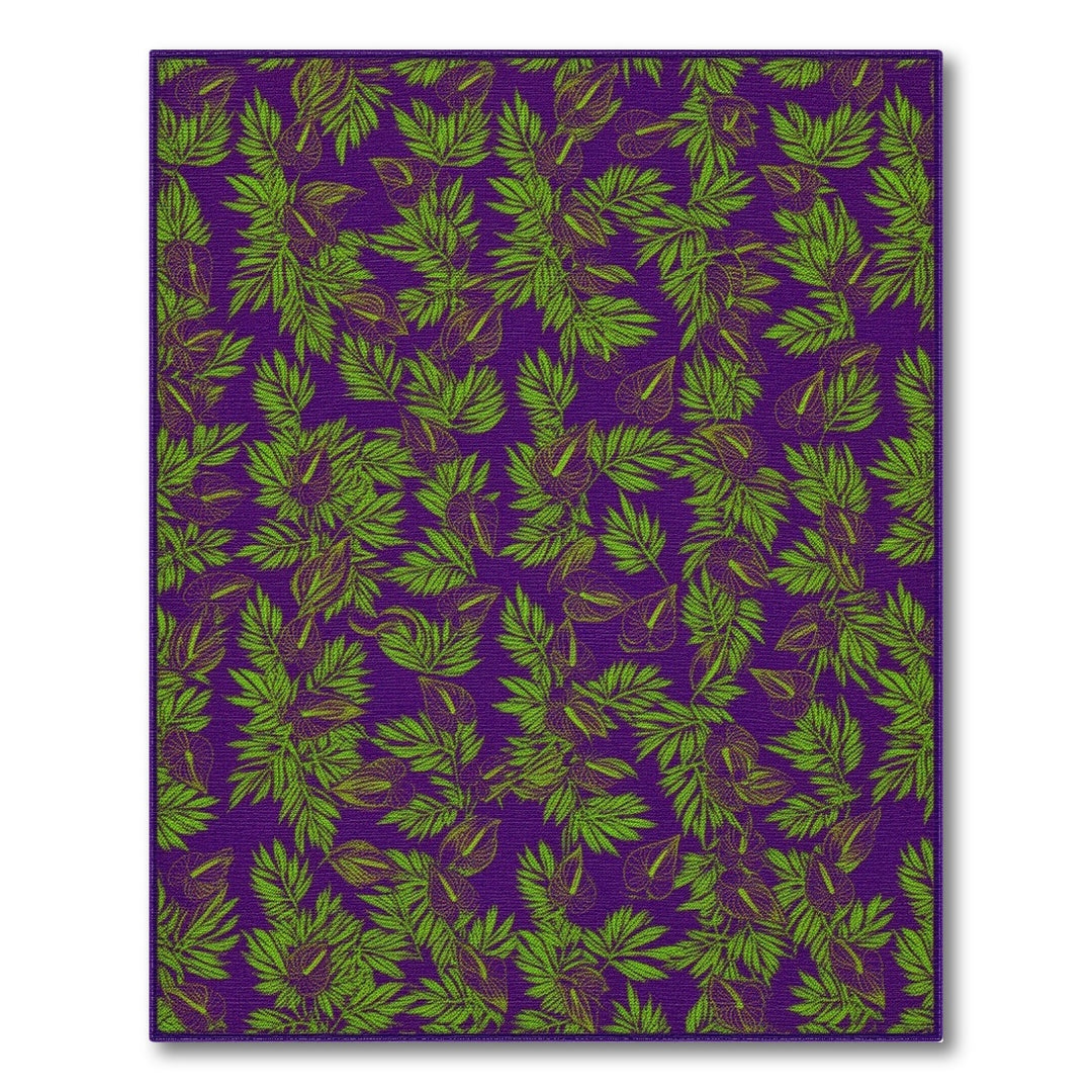 Purple Floral Leaf Area Rug