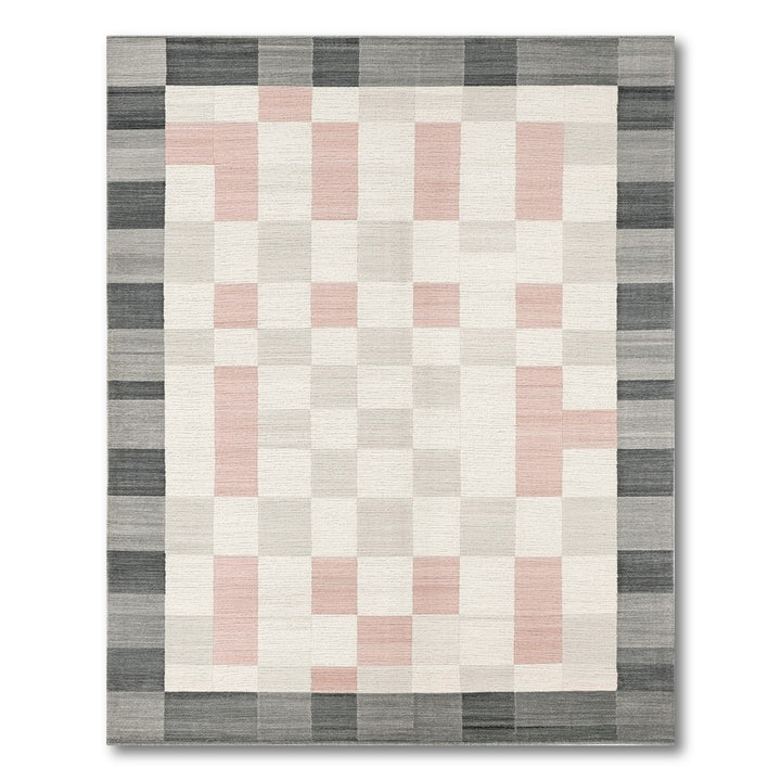 Grey Pink Checkered Geometric Area Rug