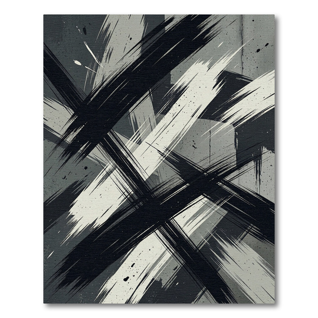 Bold Black White Abstract Brush Strokes Rug