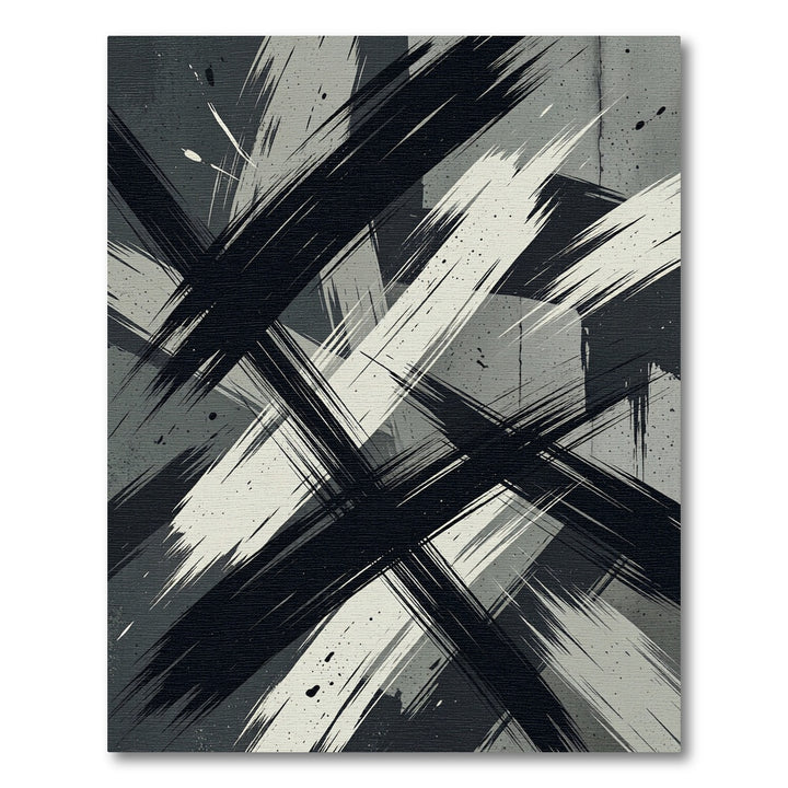 Bold Black White Abstract Brush Strokes Rug