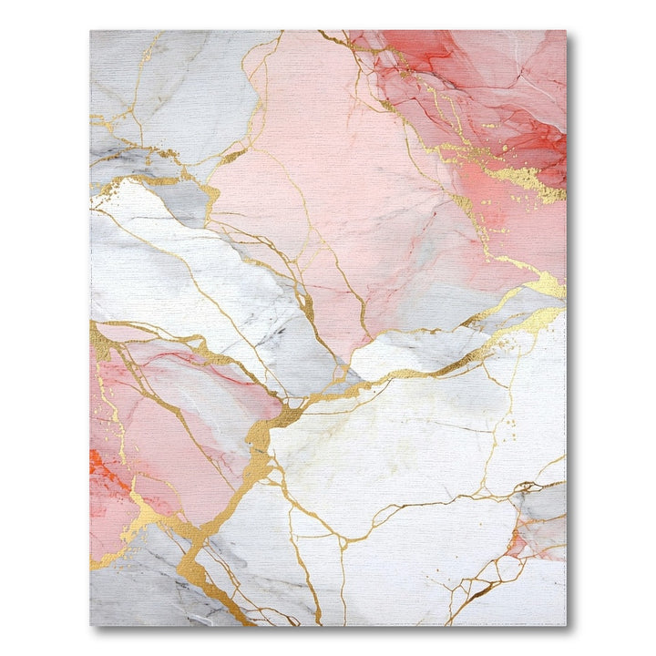 Pink Marble Gold Vein Washable Pink Area Rug