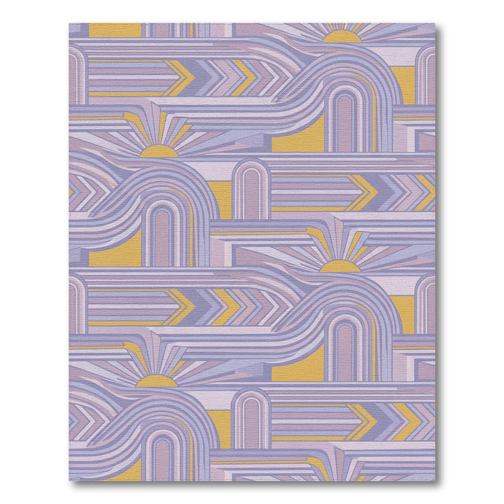 Purple Yellow Sunburst Archway Abstract Rug