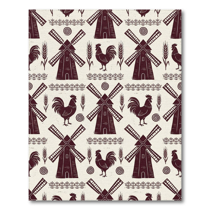 Farmhouse Windmill Rooster Wheat Border Rug