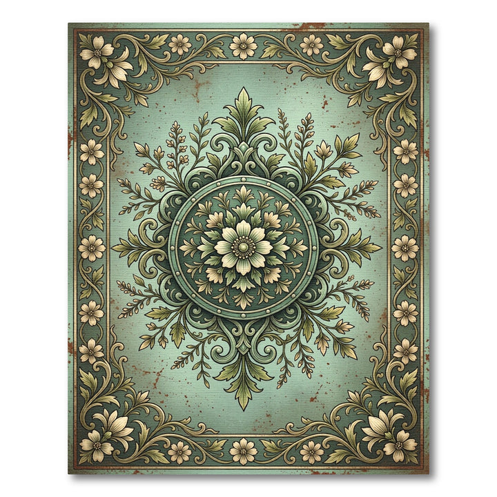 Vintage Teal Floral Scroll Rug