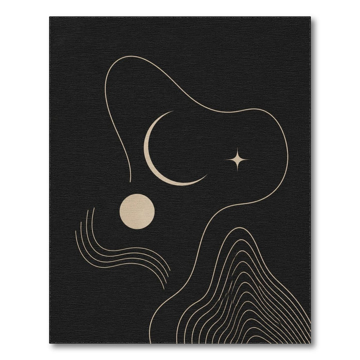 Black Abstract Moon Star Area Rug