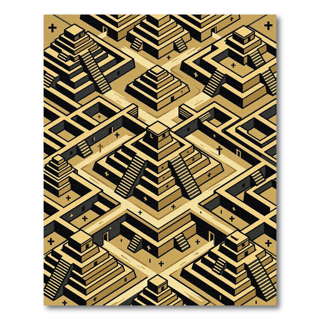 Golden Ancient Temple Isometric Landscape Rug