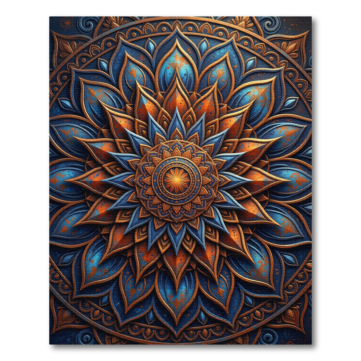 Blue Orange Floral Medallion Mandala Rug