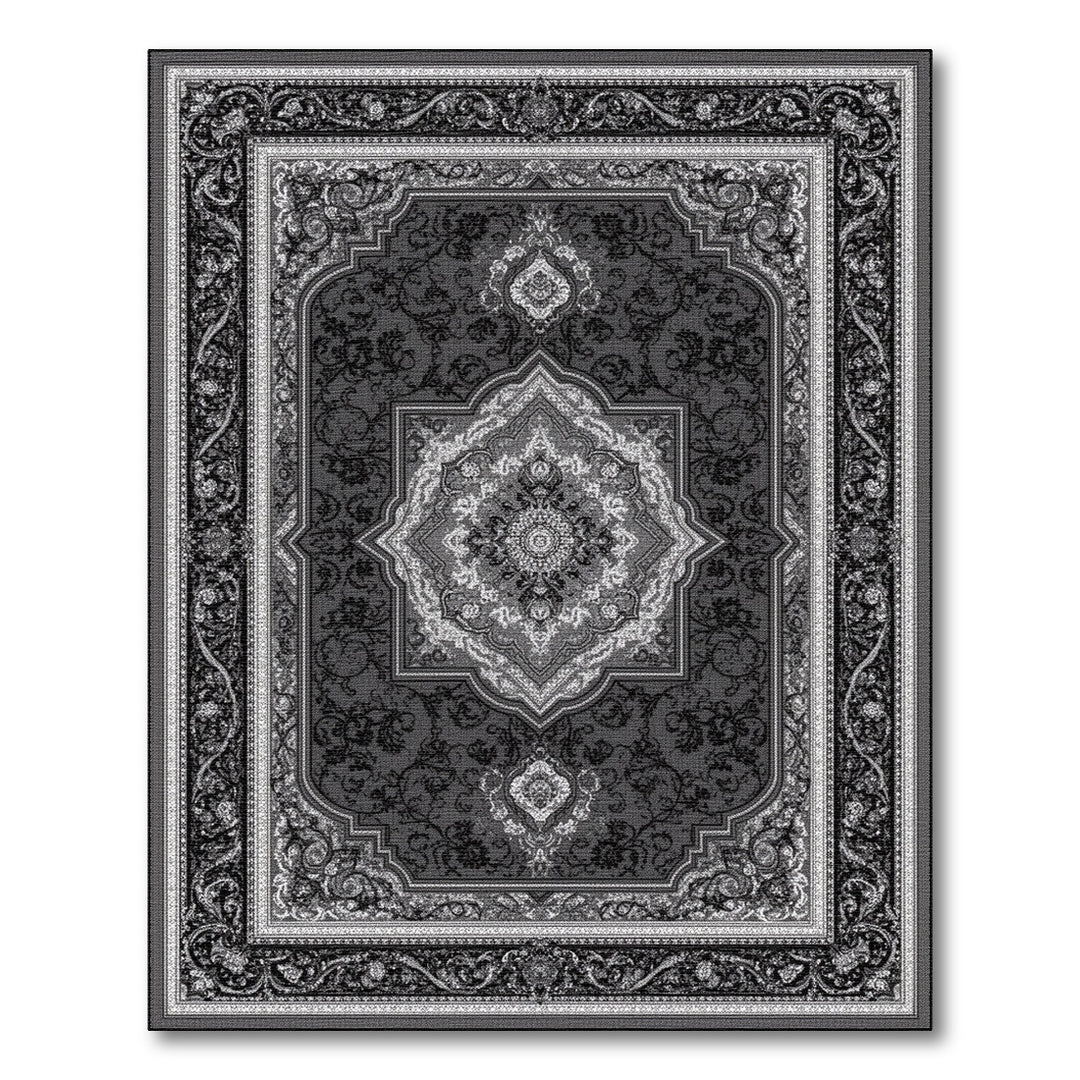 Black White Persian Medallion Area Rug