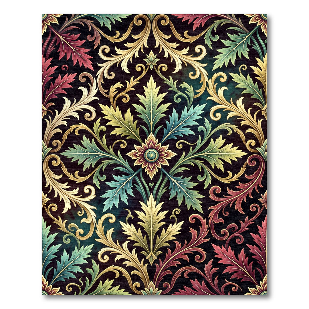 Ornate Golden Teal Red Leaf Rug