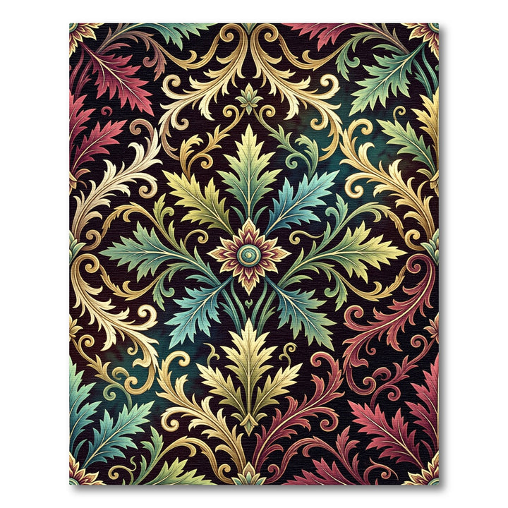 Ornate Golden Teal Red Leaf Rug