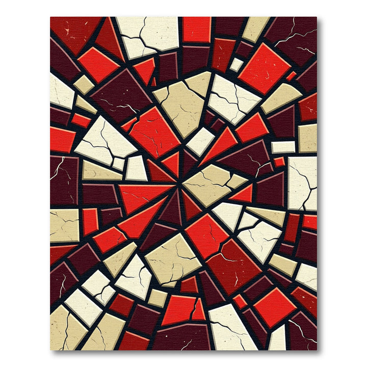 Abstract Cracked Red Geometric Tile Rug