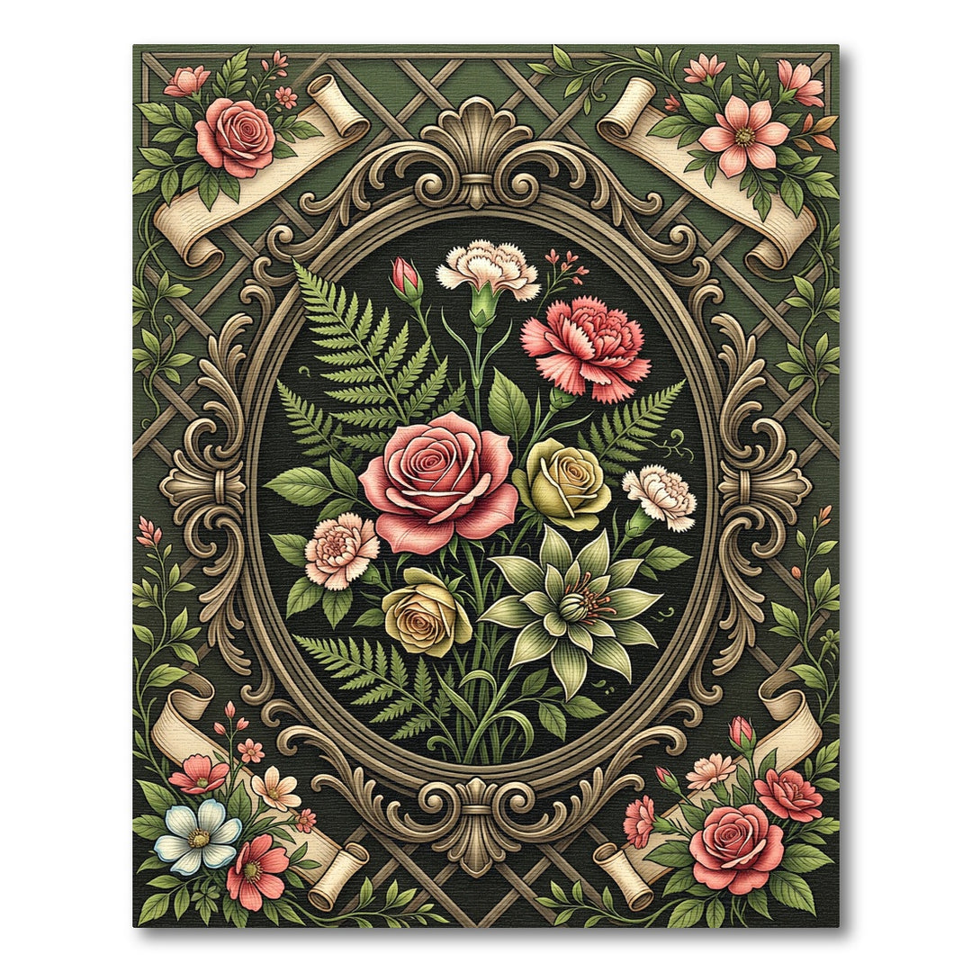 Ornate Floral Garden Oval Tapestry Rug
