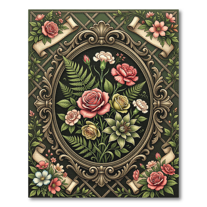 Ornate Floral Garden Oval Tapestry Rug