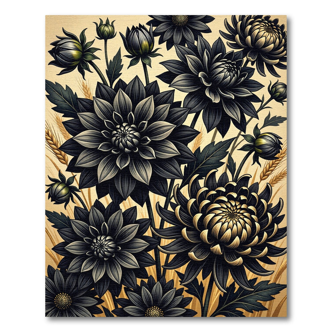 Dark Dahlia Floral Wheat Motif Rug