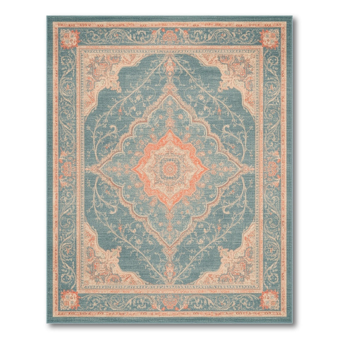 Blue and Teal Blue Teal Traditional Persian Medallion Area Rug