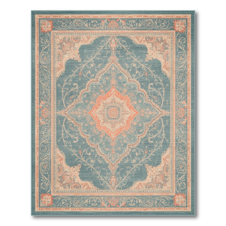 Blue and Teal Blue Teal Traditional Persian Medallion Area Rug