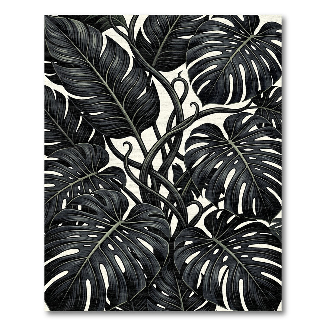 Dark Tropical Monstera Leaves Rug