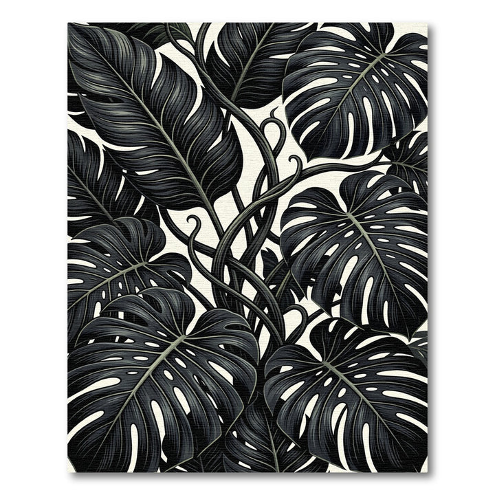 Dark Tropical Monstera Leaves Rug