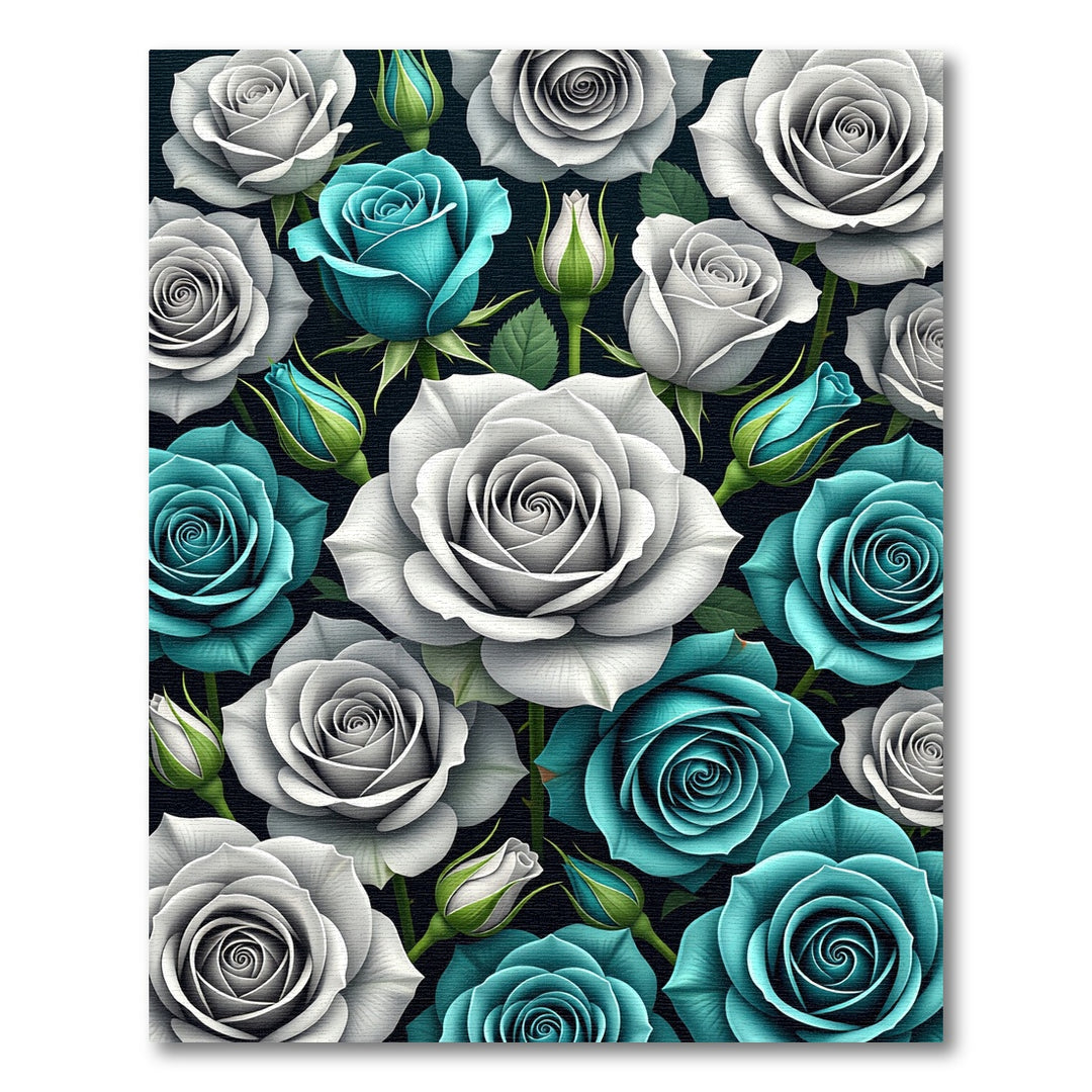 Teal And White Rose Garden Accent Rug