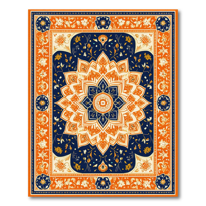 Orange Floral Mandala Navy Area Rug
