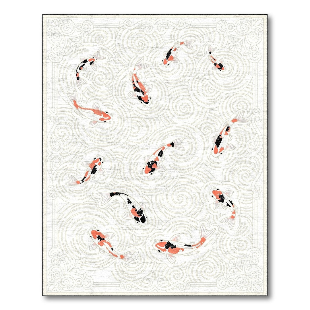 Orange Koi Fish Swirl Washable Area Rug