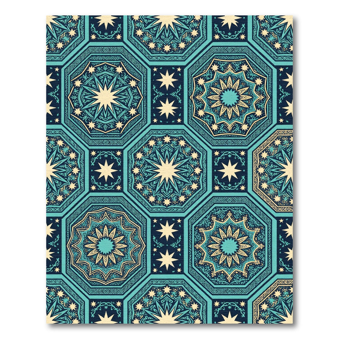 Teal Geometric Starburst Arabesque Medallion Rug