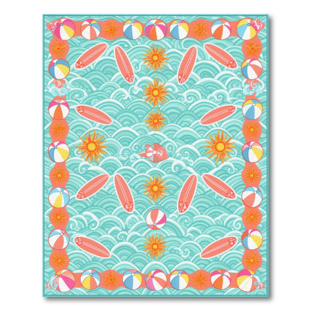 Coastal Surfboard Waves Area Rug