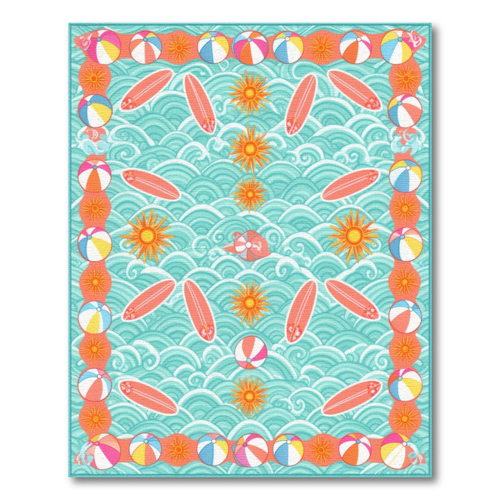 Coastal Surfboard Waves Area Rug