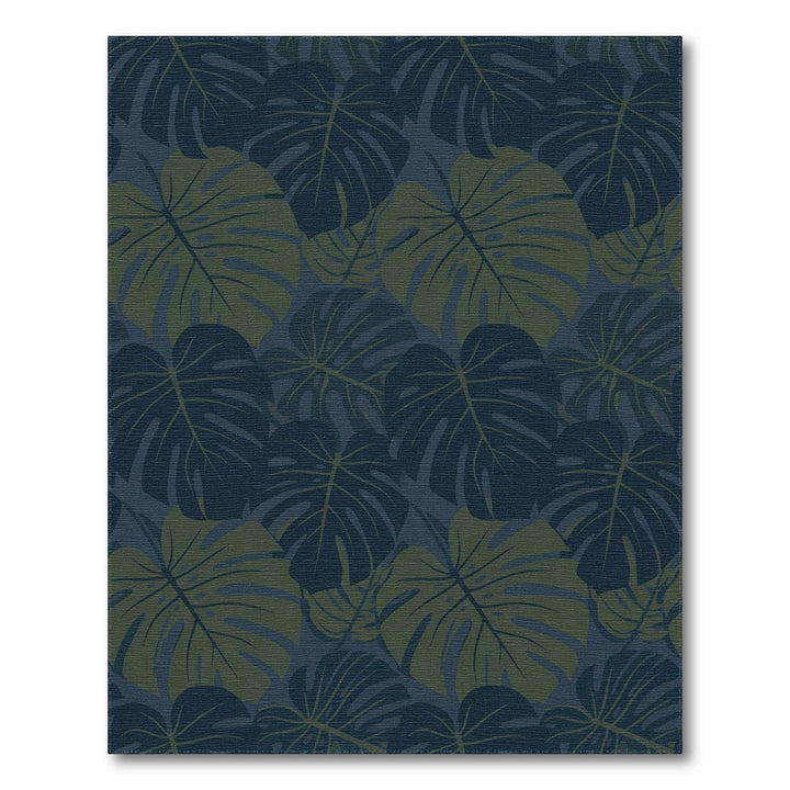 Deep Blue Green Tropical Leaf Collage Rug