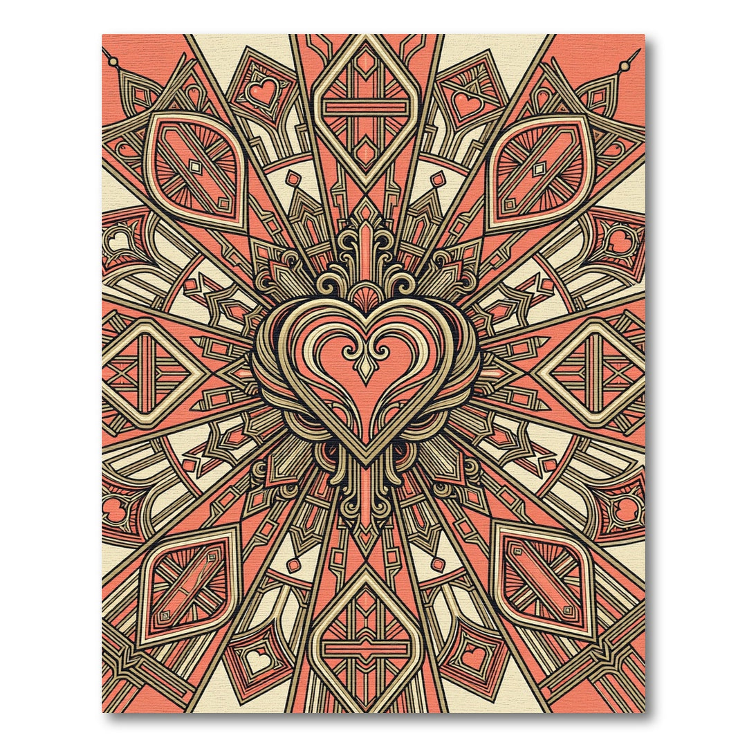 Coral Golden Heart Radial Medallion Rug