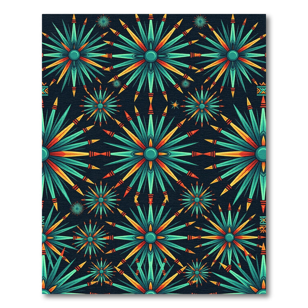 Teal Orange Star Burst Radiance Rug