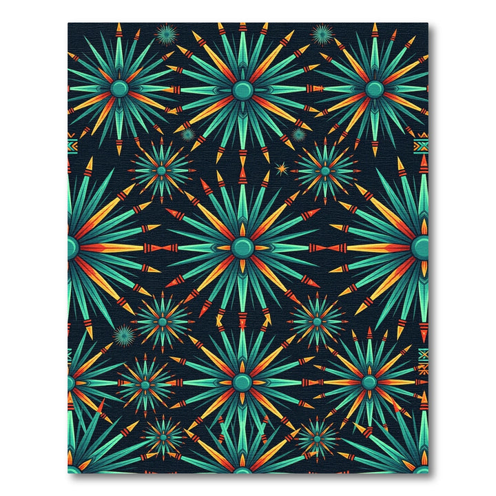Teal Orange Star Burst Radiance Rug
