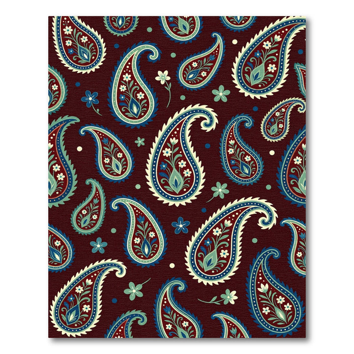 Deep Burgundy Paisley Floral Art Rug