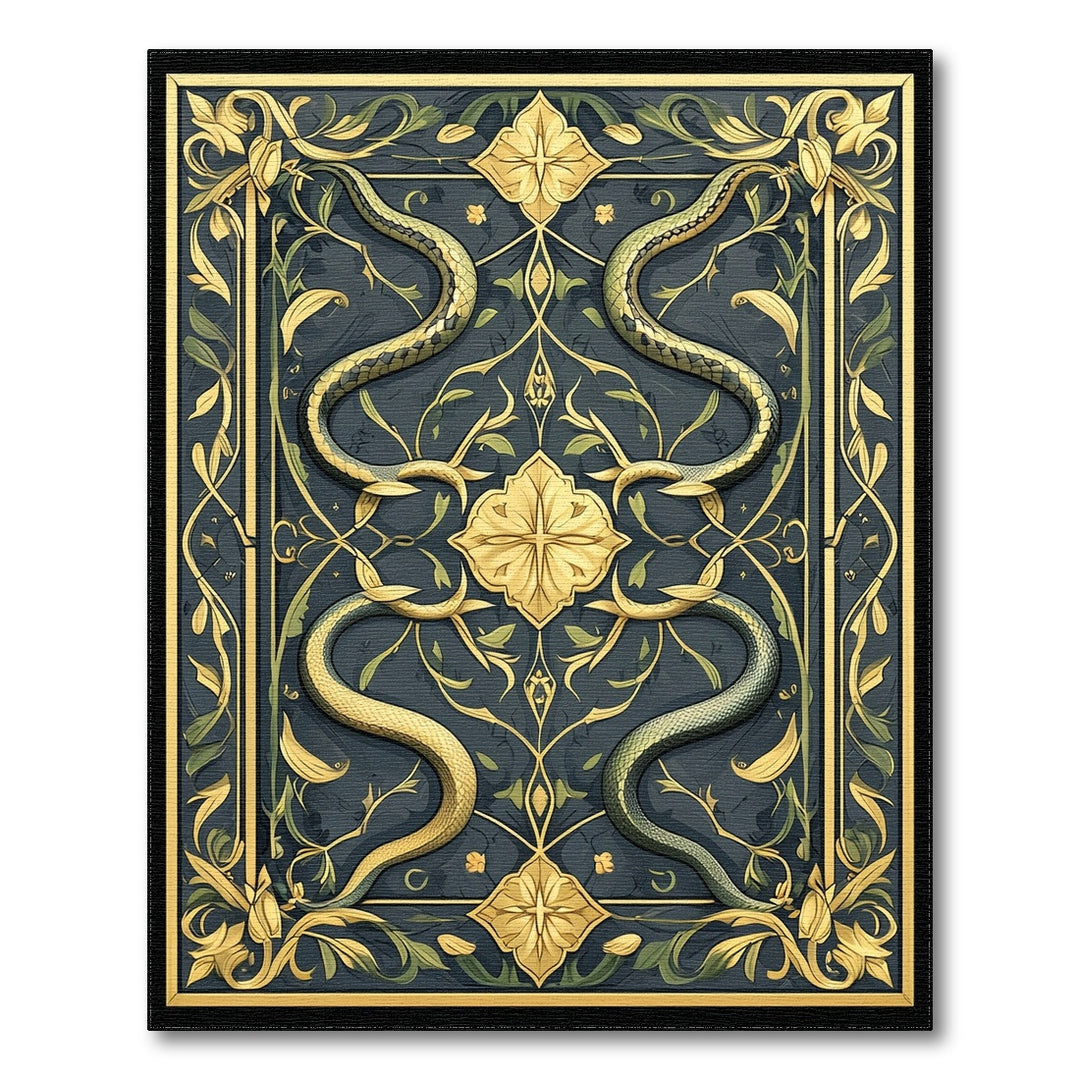 Golden Serpents Floral Navy Area Rug