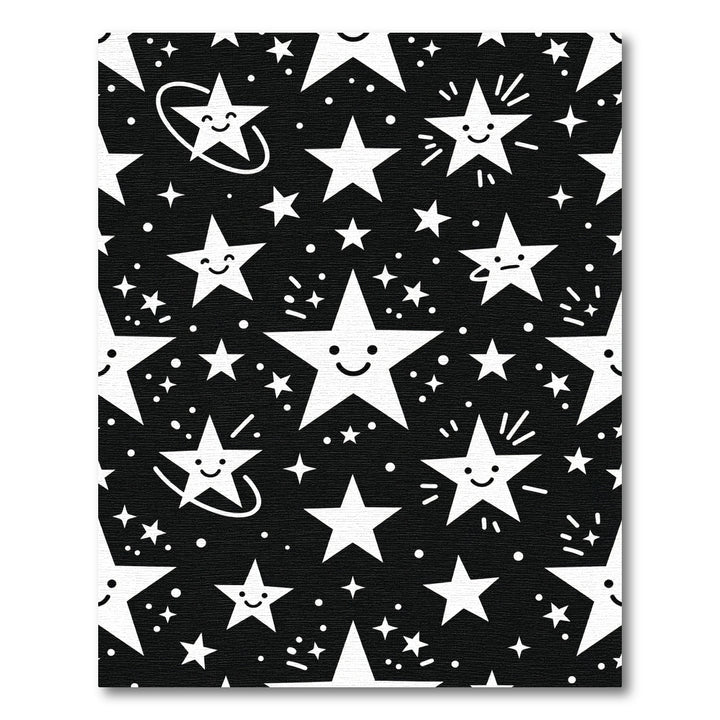 Playful White Cartoon Stars on Black Rug