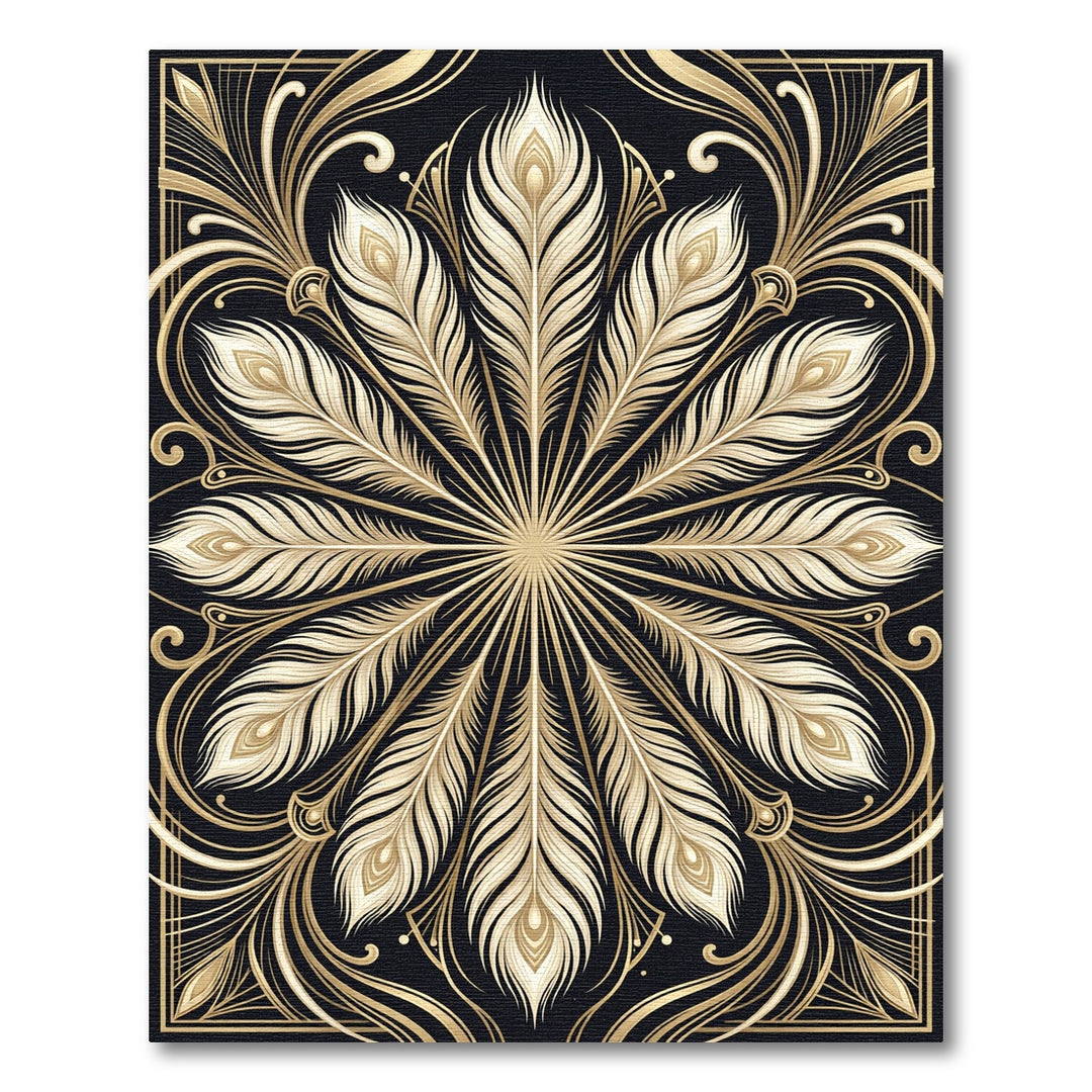 Art Deco Golden Peacock Feather Rug