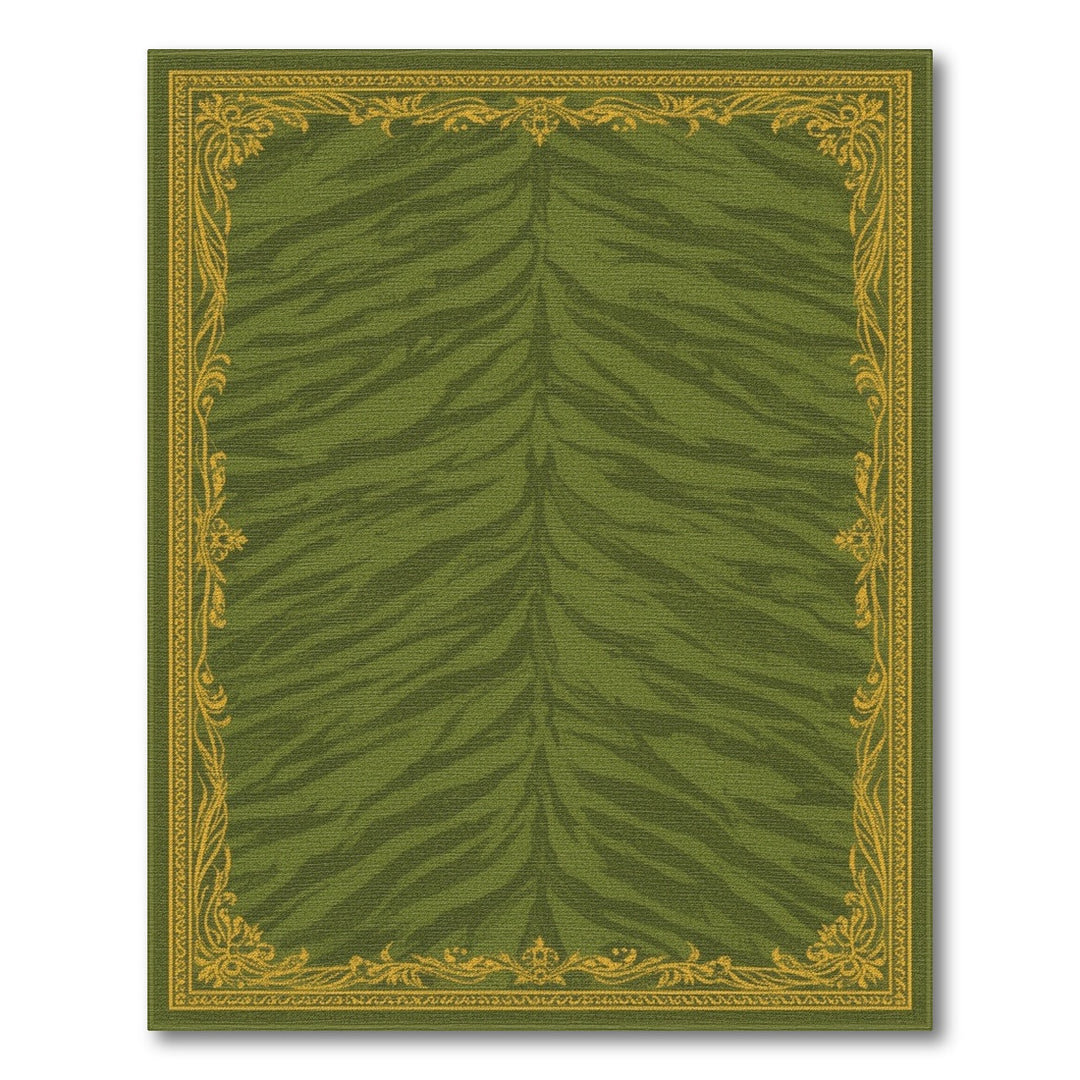 Green Tiger Stripe Area Rug with Gold Border