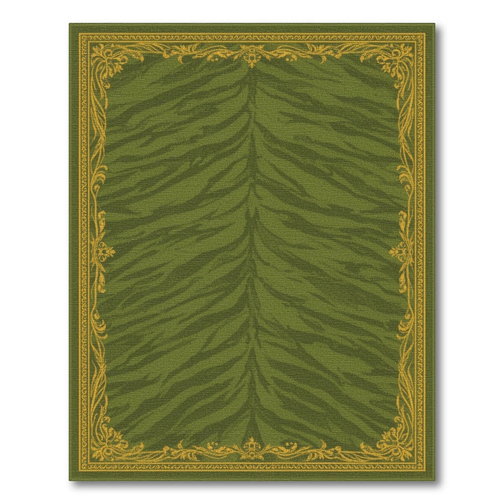 Green Tiger Stripe Area Rug with Gold Border