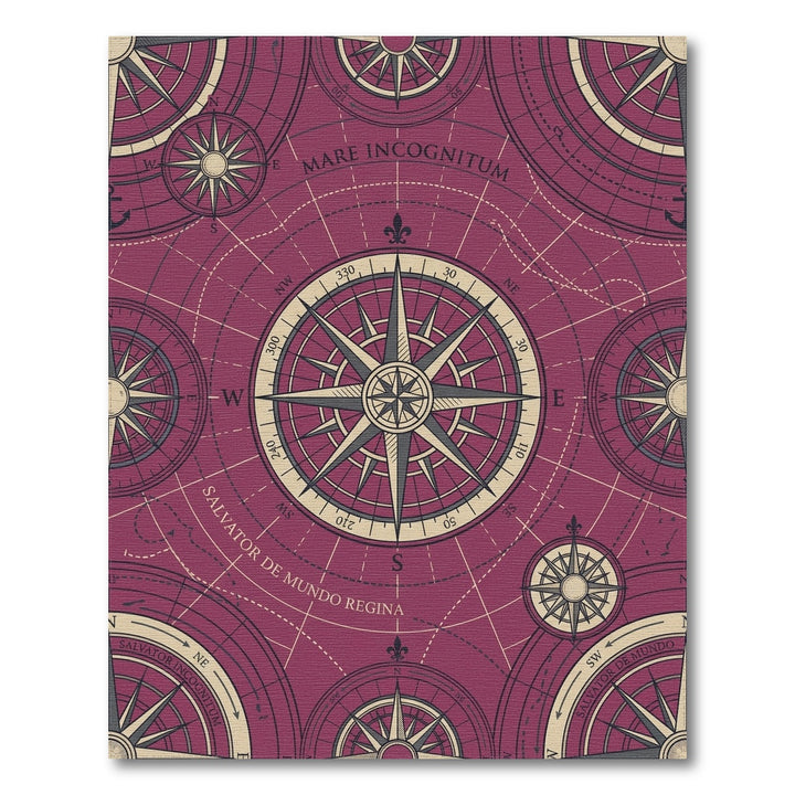 Antique Maroon Compass Rose Map Rug
