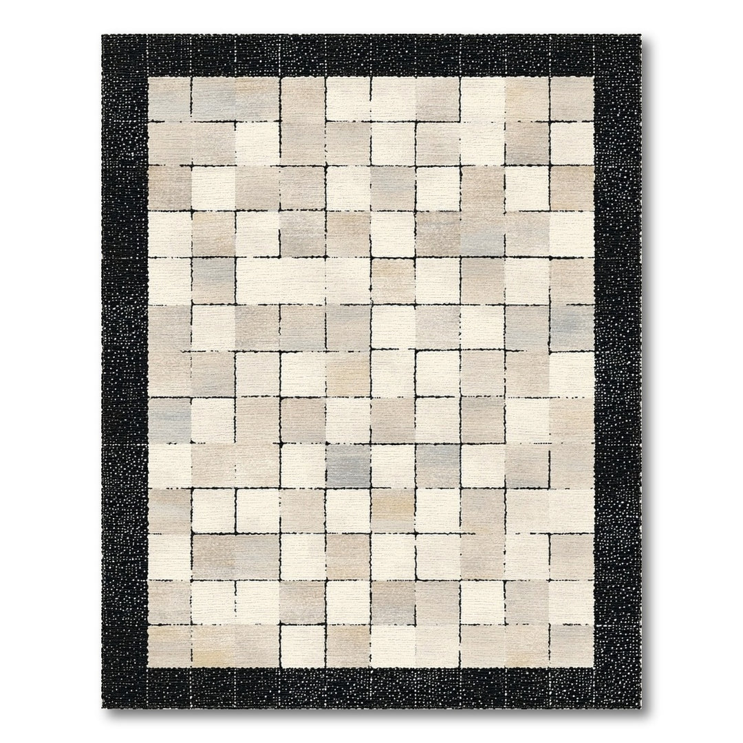 Geometric Modern Beige Neutral Geometric Grid Area Rug