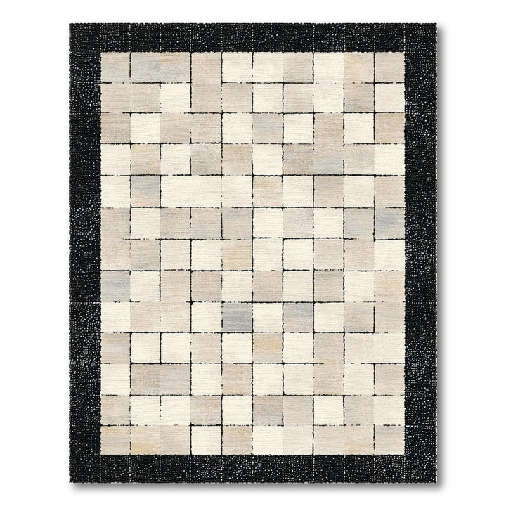 Geometric Modern Beige Neutral Geometric Grid Area Rug