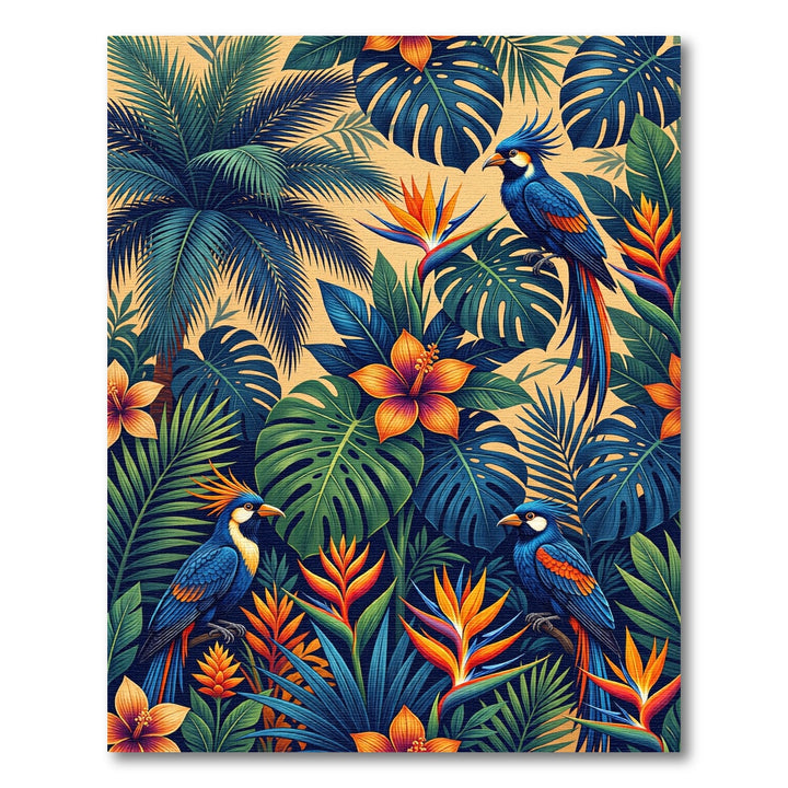 Vivid Blue Parrots Tropical Floral Arrangement Rug