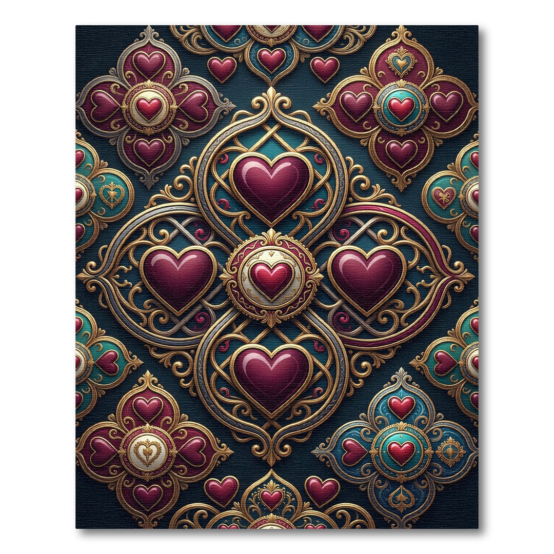 Ornate Heart Mandala Teal Gold Rug