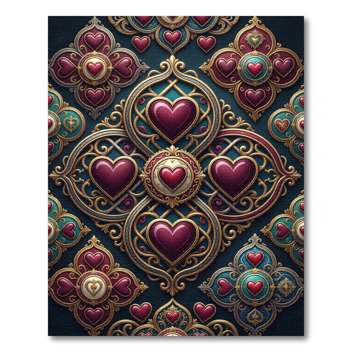 Ornate Heart Mandala Teal Gold Rug