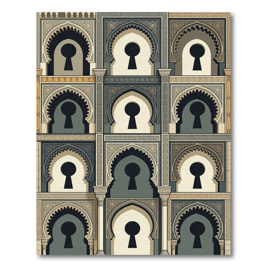 Ornate Arches Keyhole Geometric Composition Rug