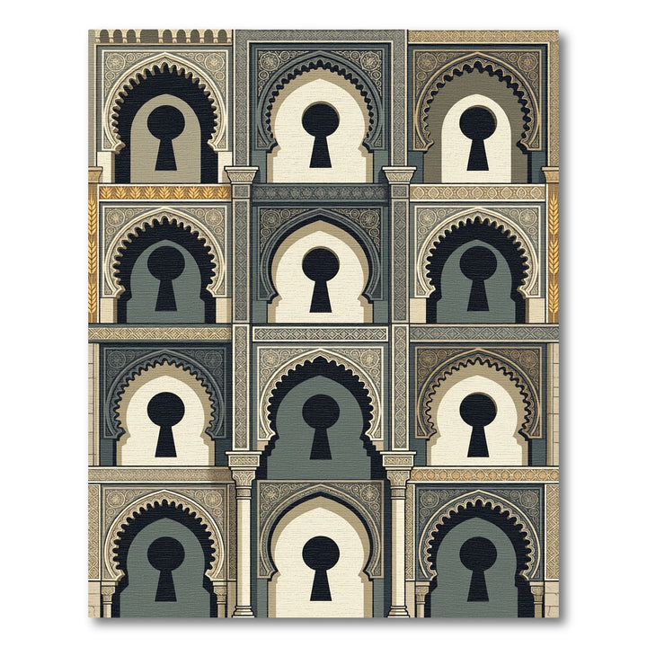 Ornate Arches Keyhole Geometric Composition Rug