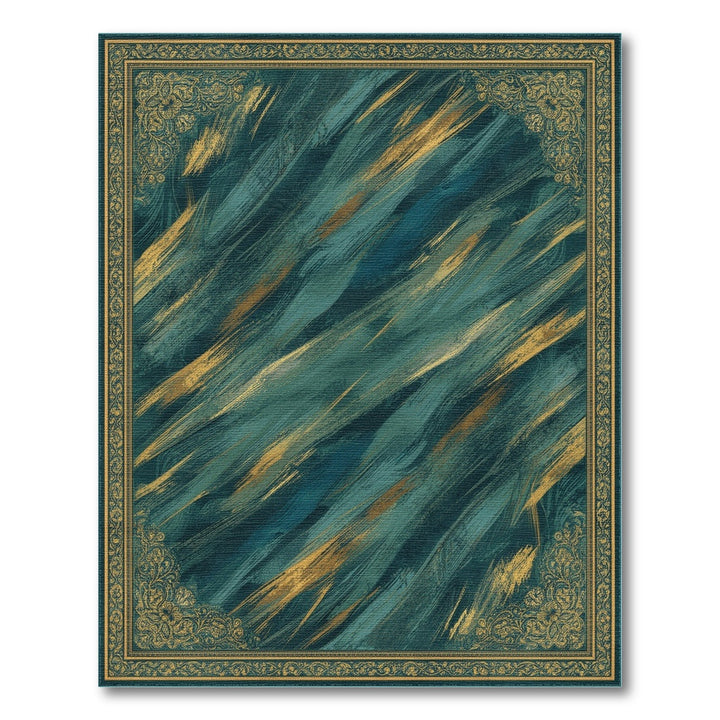 Teal Gold Abstract Brushstroke Area Rug